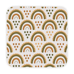 Desert Rainbow hooded baby towel wrapped around a baby