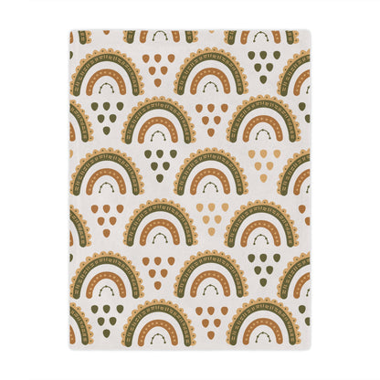 Minky baby blanket in ochre, olive and rust, Desert Rainbow print