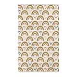 Boho rainbow nursery area rug in olive, ochre and rust