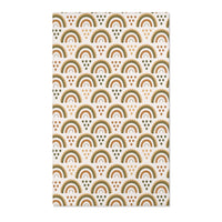 Boho rainbow nursery area rug in olive, ochre and rust