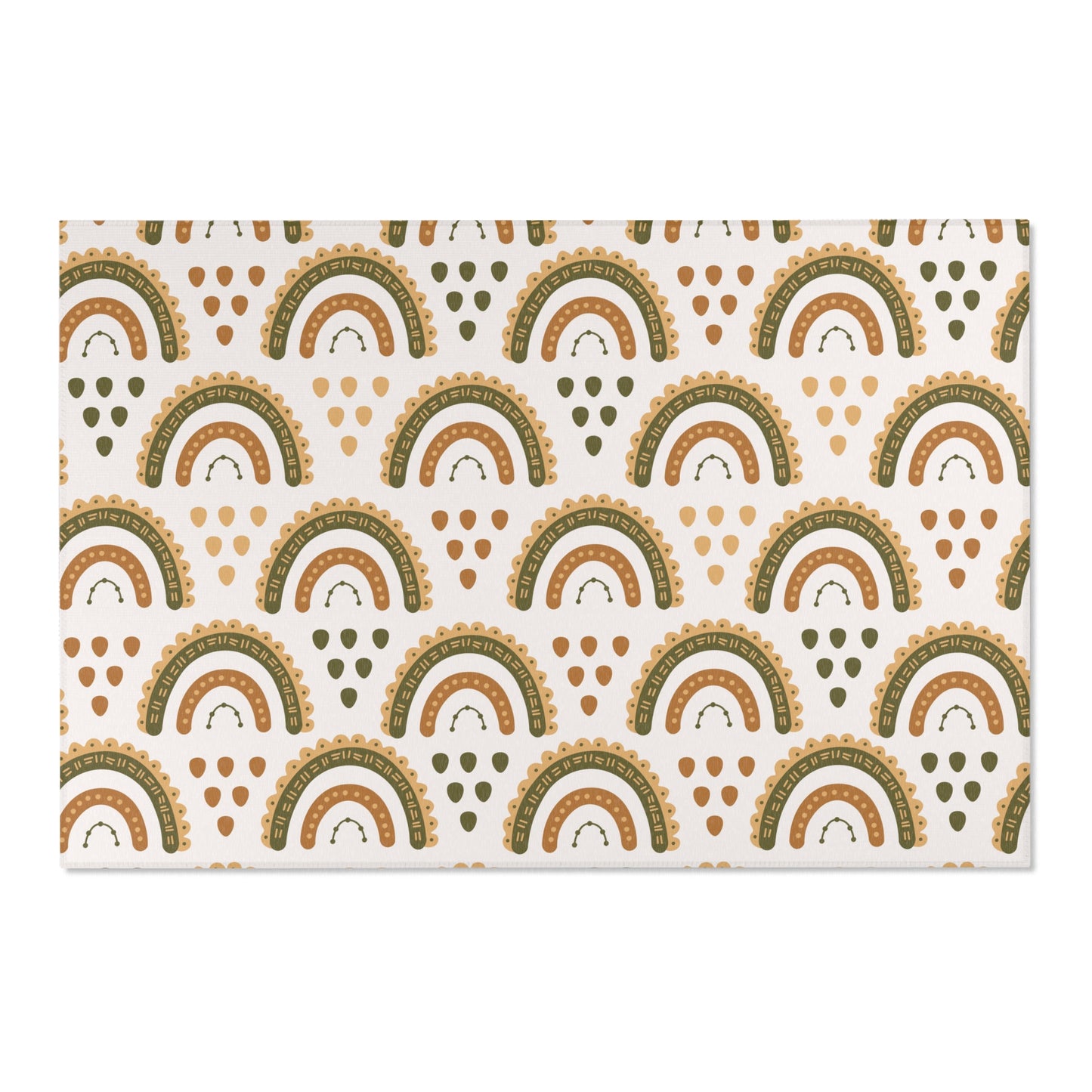 Low pile nursery rug with rainbow arches in earth tones