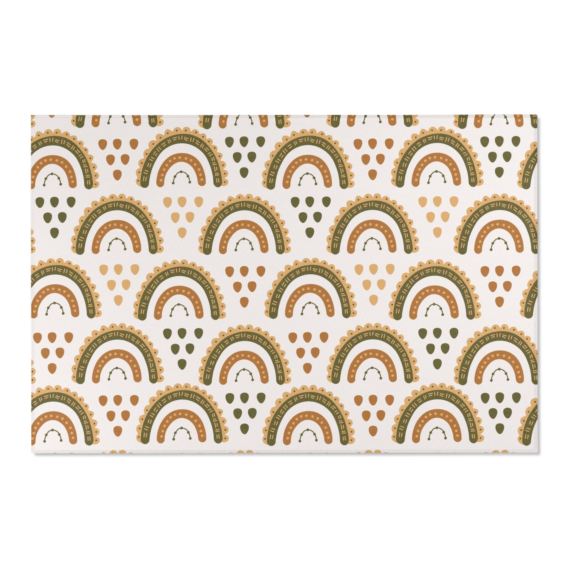 Low pile nursery rug with rainbow arches in earth tones
