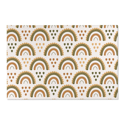 Low pile nursery rug with rainbow arches in earth tones