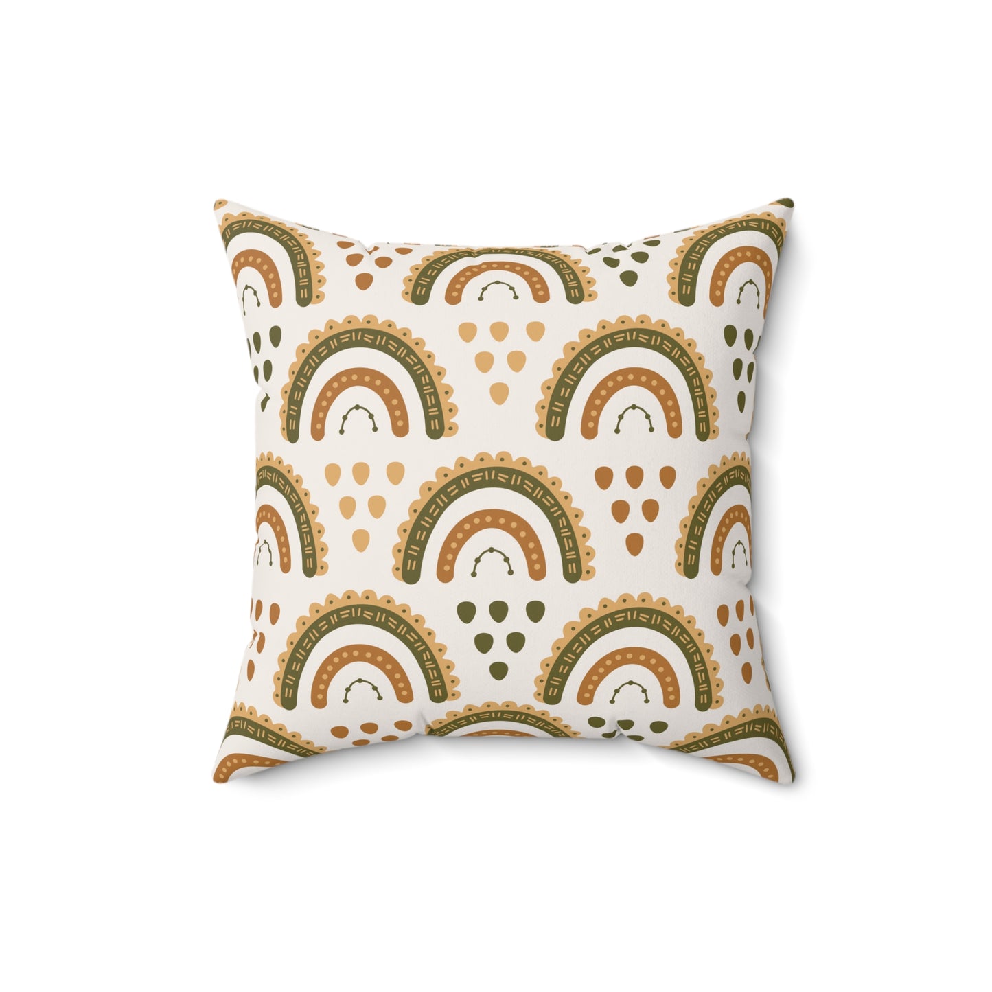 Faux suede nursery pillow in olive, ochre and rust arches