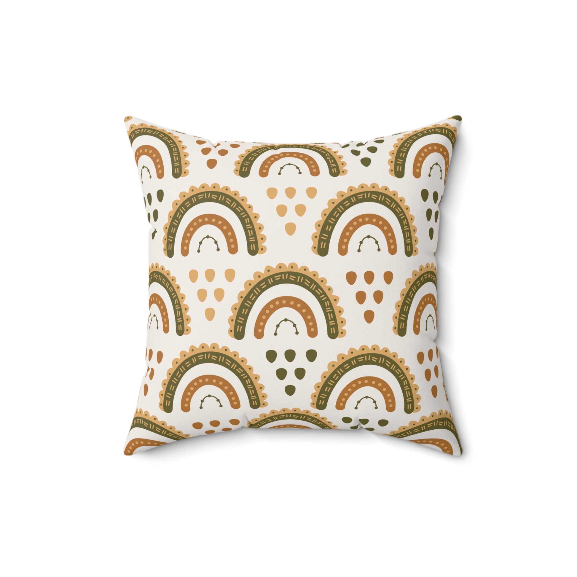 Faux suede nursery pillow in olive, ochre and rust arches