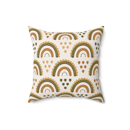 Faux suede nursery pillow in olive, ochre and rust arches