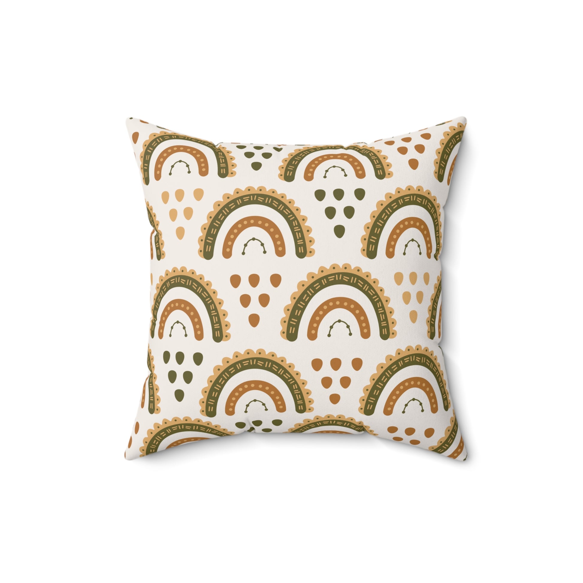 Nursery pillow in ochre and olive, Desert Rainbow print