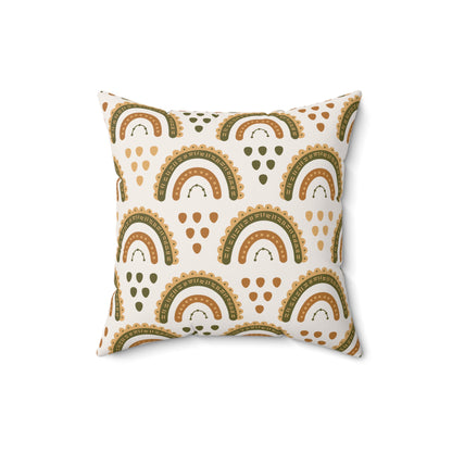 Nursery pillow in ochre and olive, Desert Rainbow print