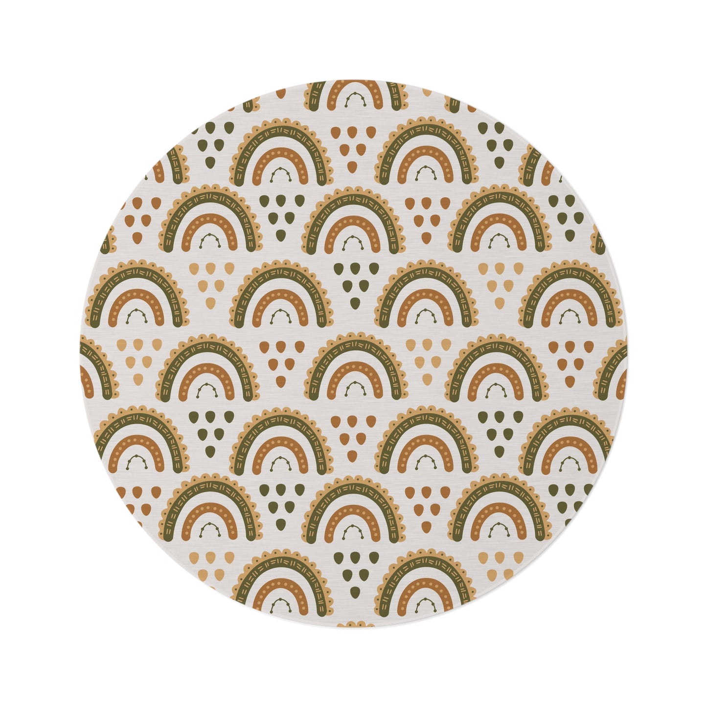 Desert Rainbow round nursery rug on a baby room floor