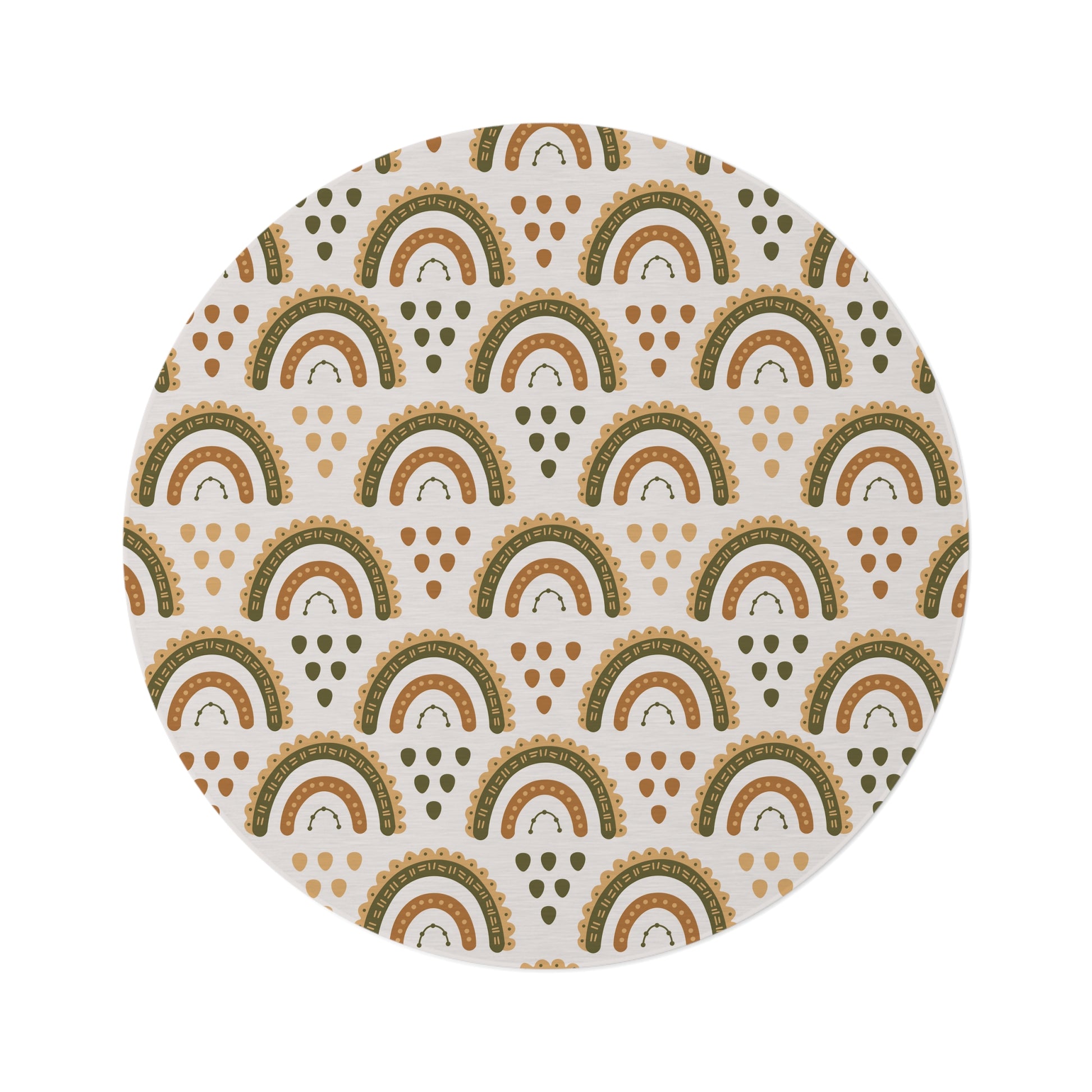 Desert Rainbow round nursery rug on a baby room floor