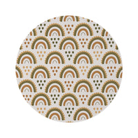 Desert Rainbow round nursery rug on a baby room floor