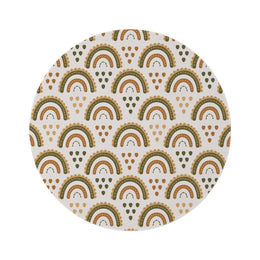Desert Rainbow round nursery rug on a baby room floor