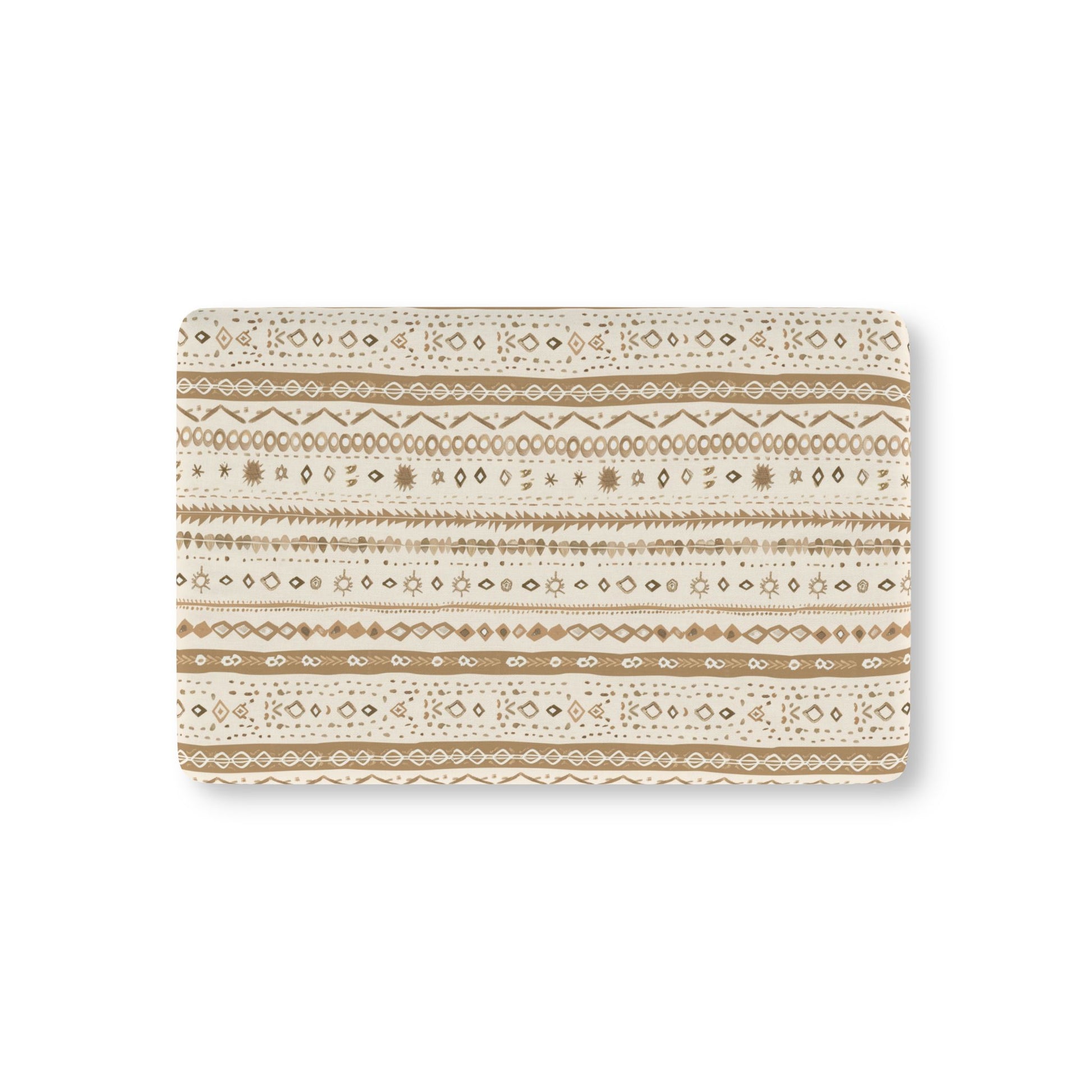 Desert Stripe fitted crib sheet on a nursery crib mattress