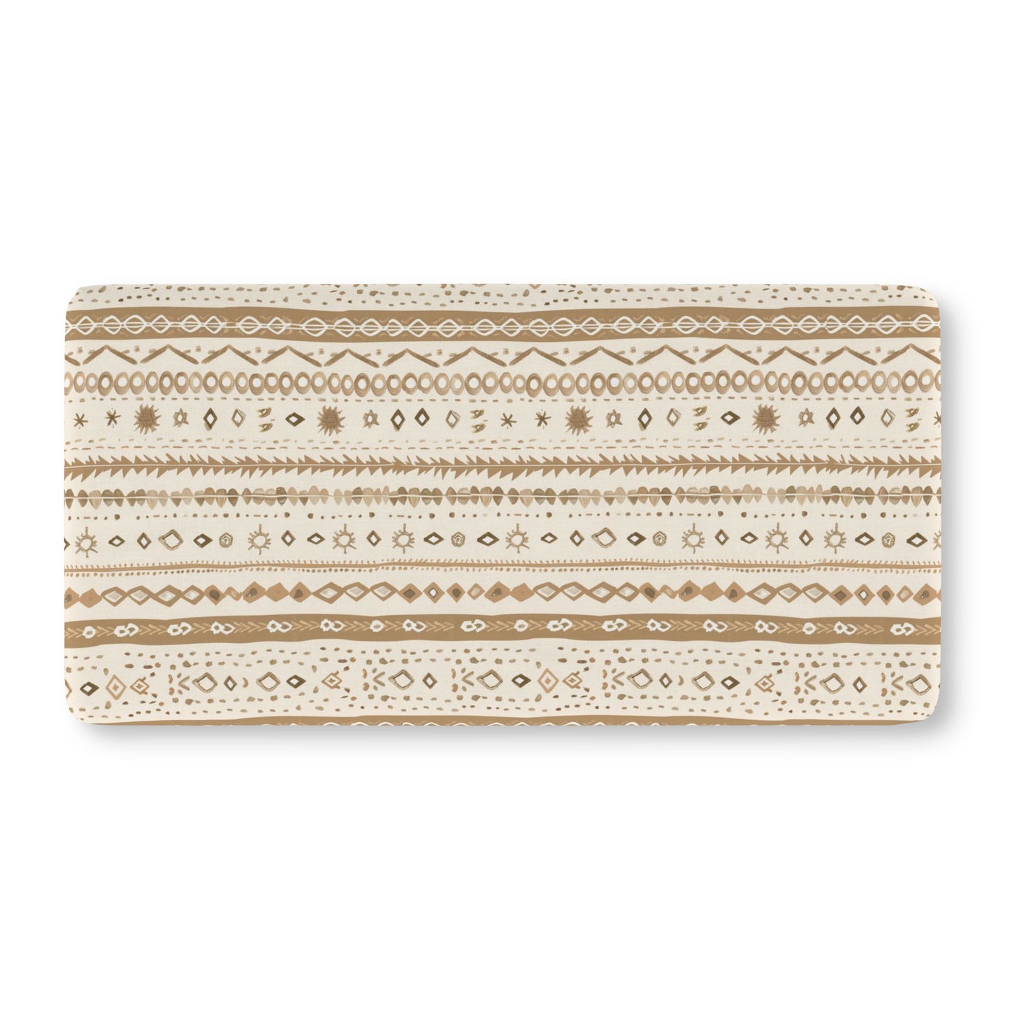 Fitted crib sheet with camel and tan folk stripes on cream