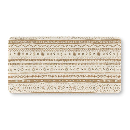 Fitted crib sheet with camel and tan folk stripes on cream