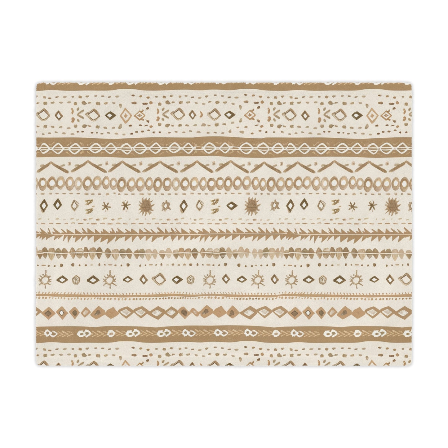 Close detail of the folk motif bands on the minky blanket