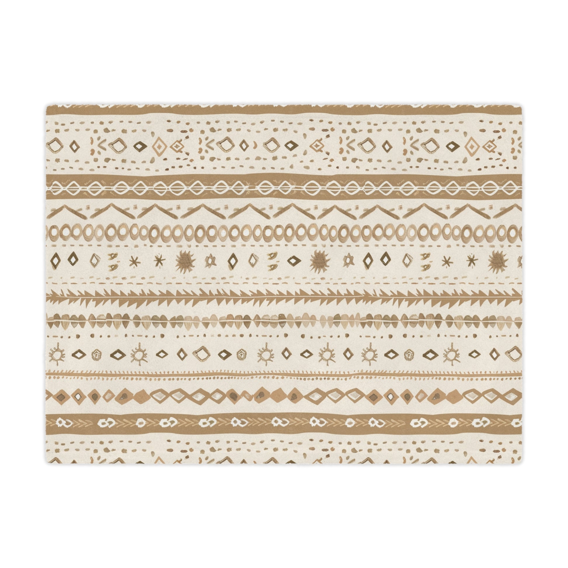 Close detail of the folk motif bands on the minky blanket