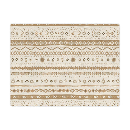 Close detail of the folk motif bands on the minky blanket