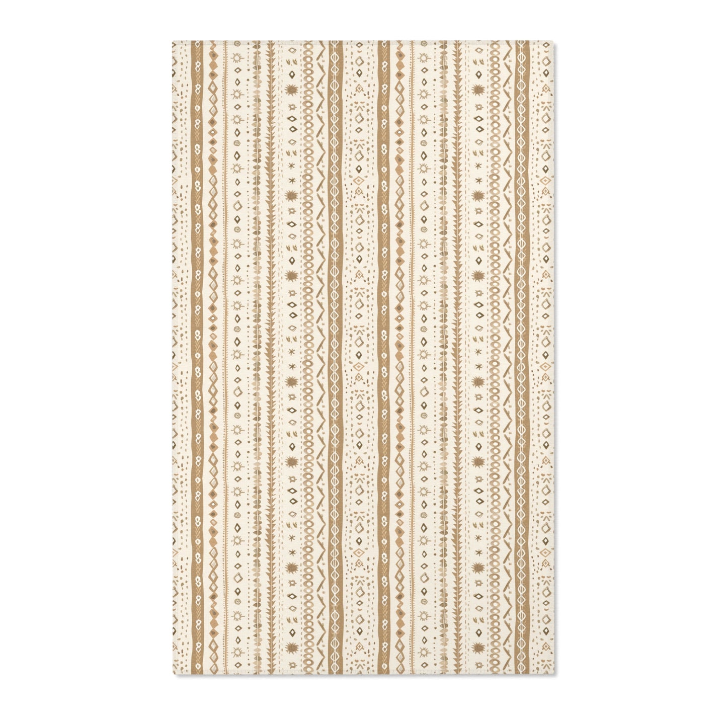 Striped nursery area rug in camel and tan on cream