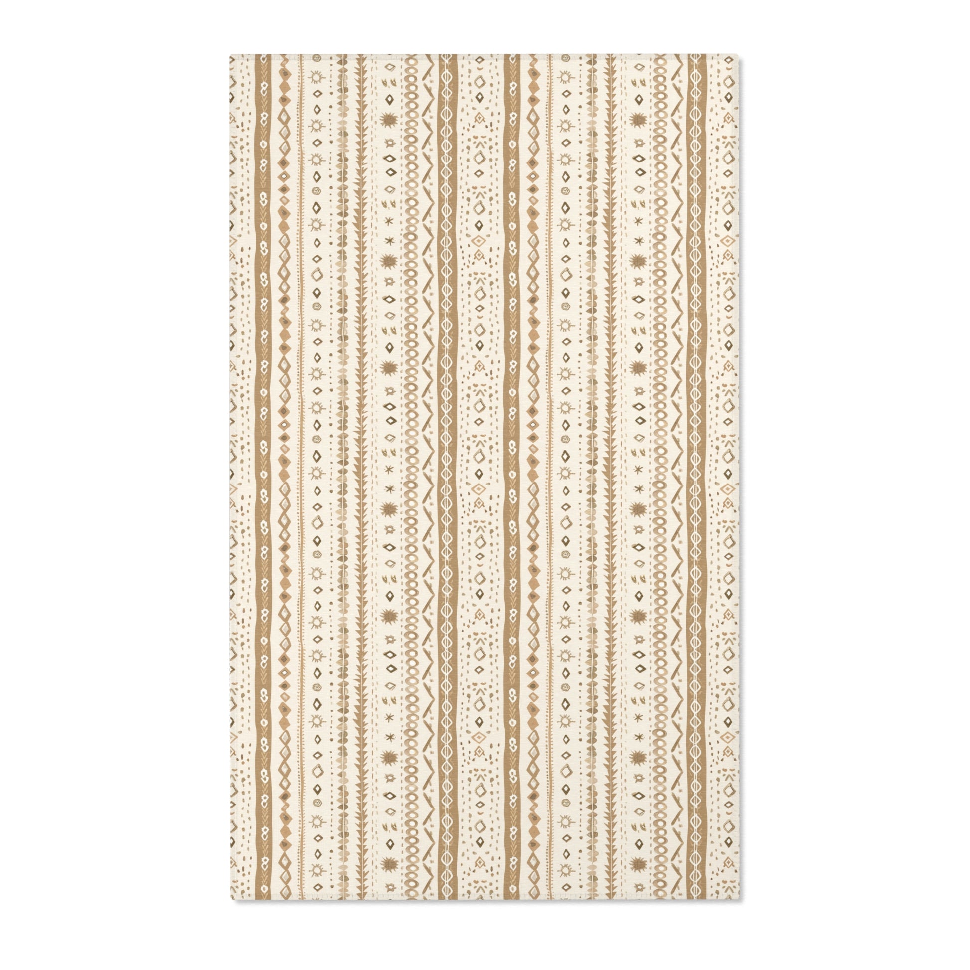 Striped nursery area rug in camel and tan on cream