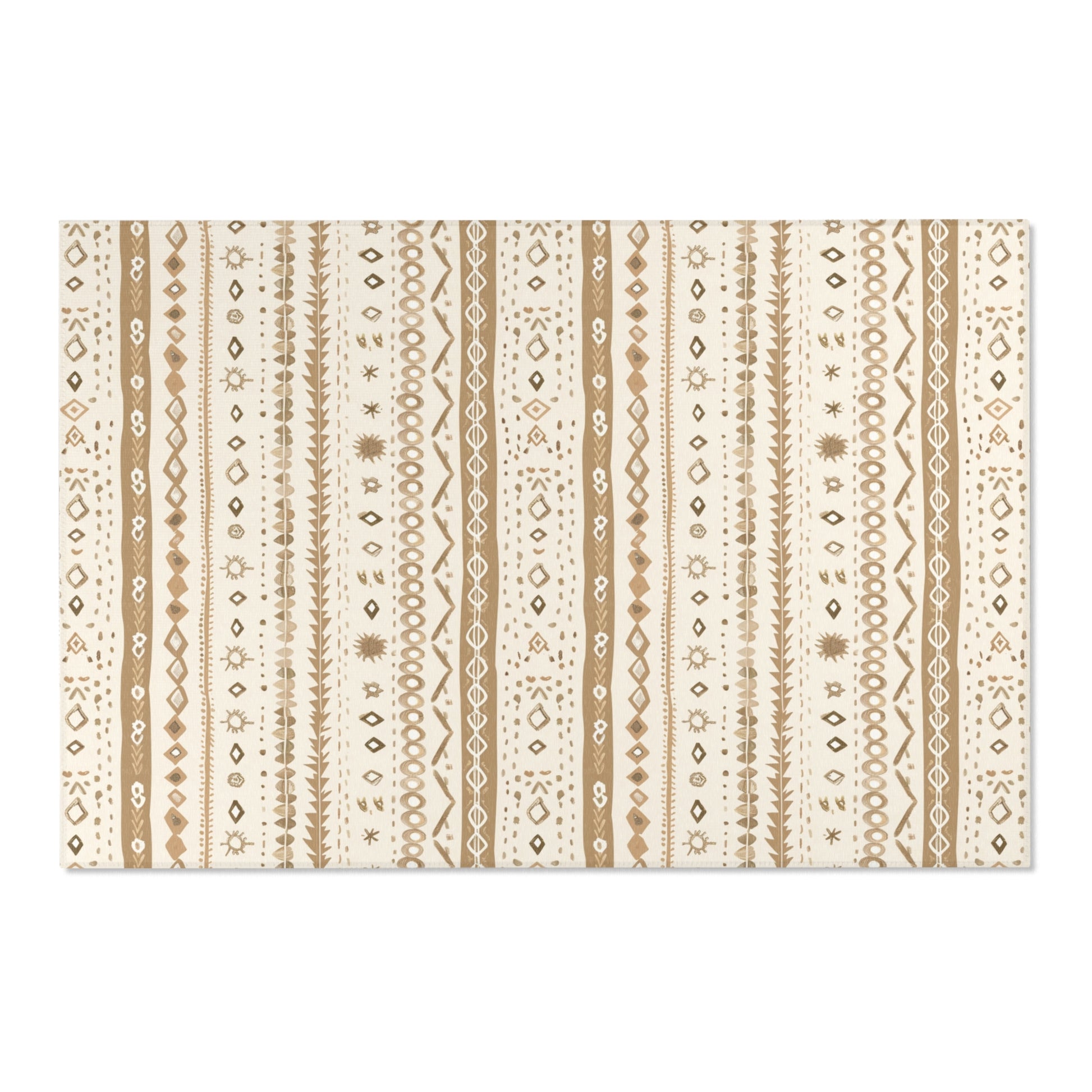 Low pile nursery rug with vertical folk motif stripes