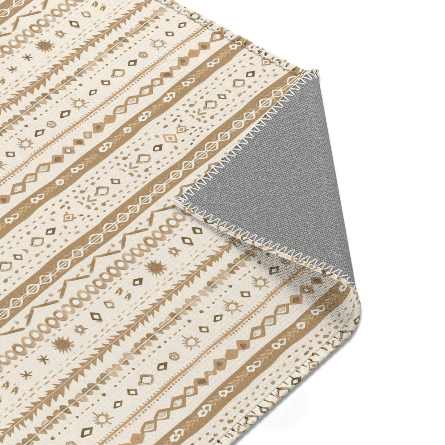 Nursery area rug printed edge to edge with folk stripes
