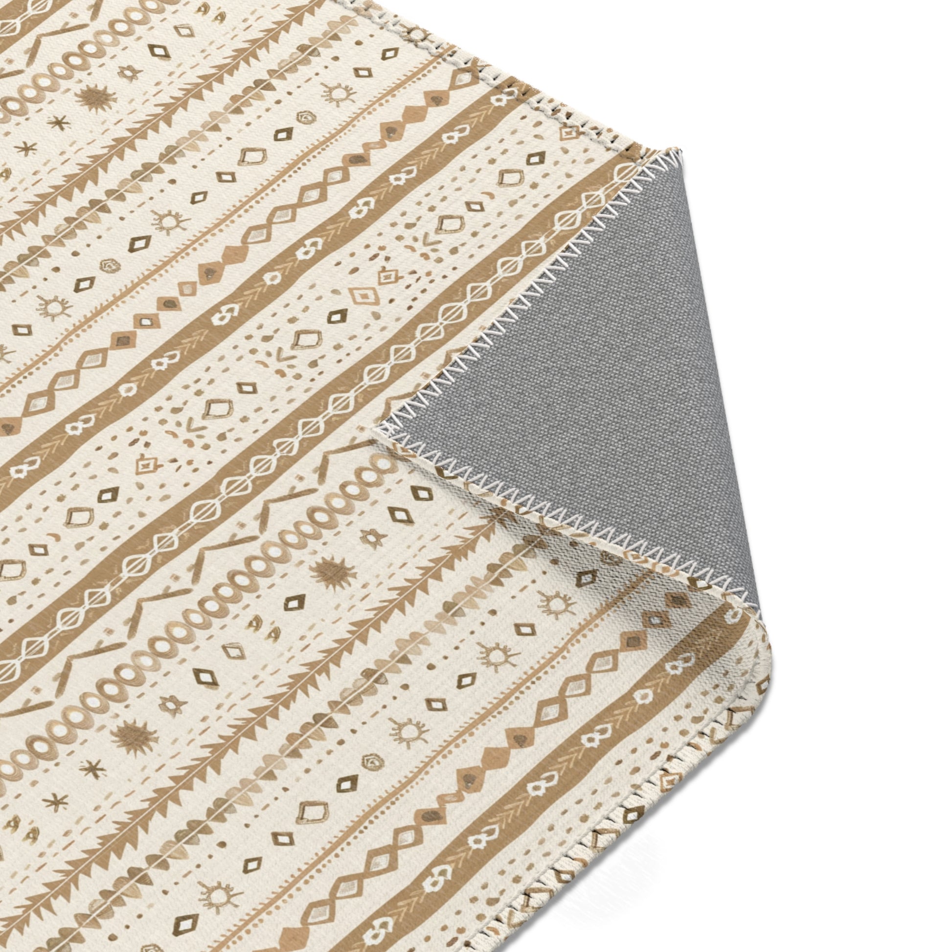 Nursery area rug printed edge to edge with folk stripes