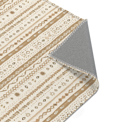 Nursery area rug printed edge to edge with folk stripes