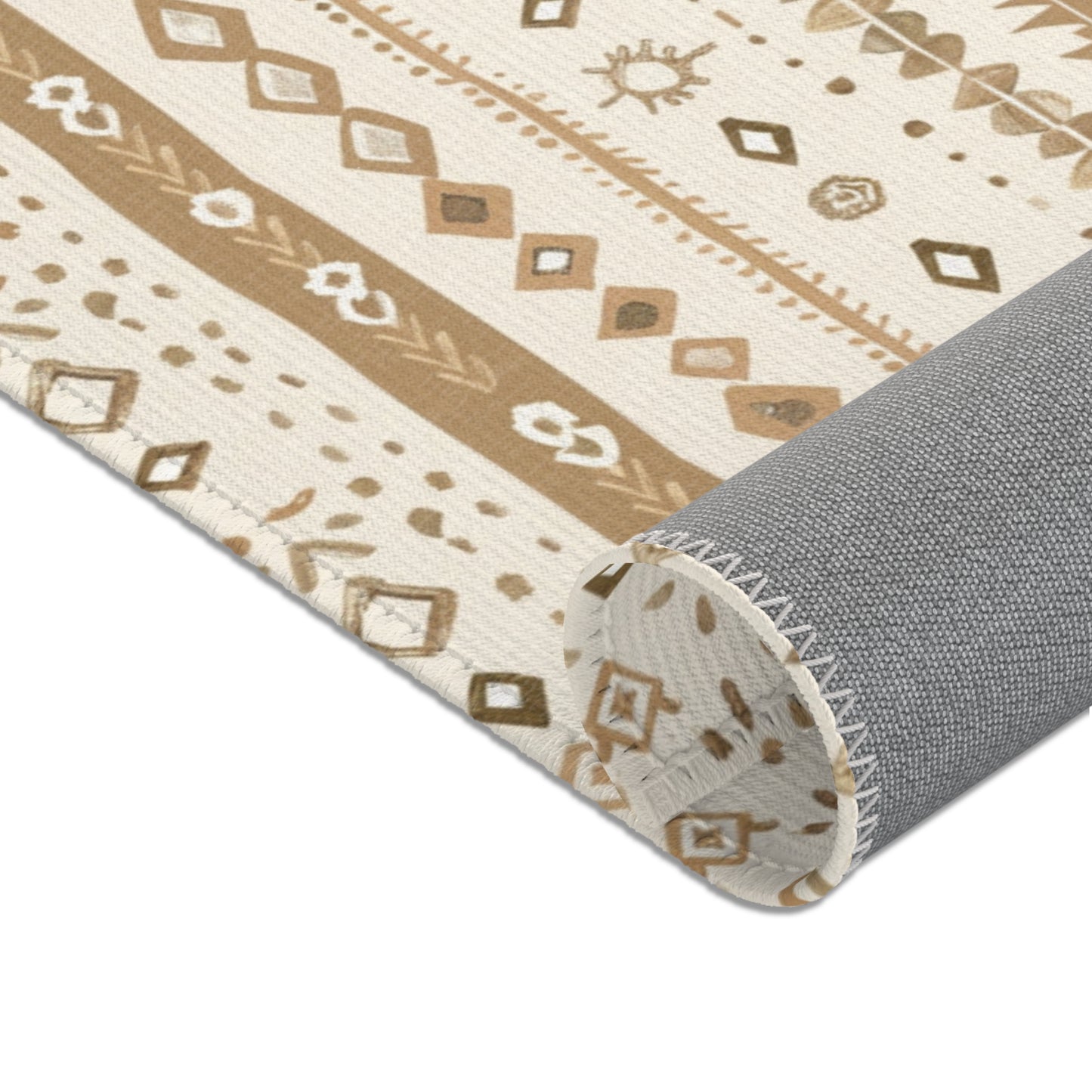 Corner detail of the Desert Stripe nursery area rug