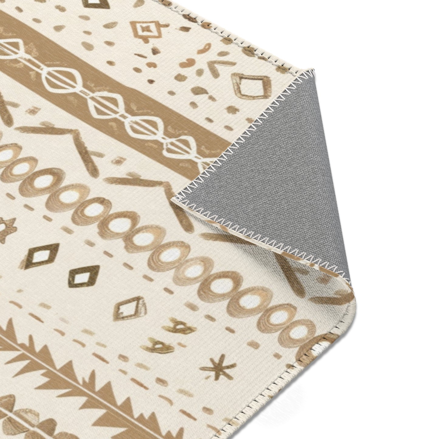 Desert Stripe rug print detail in camel and soft brown
