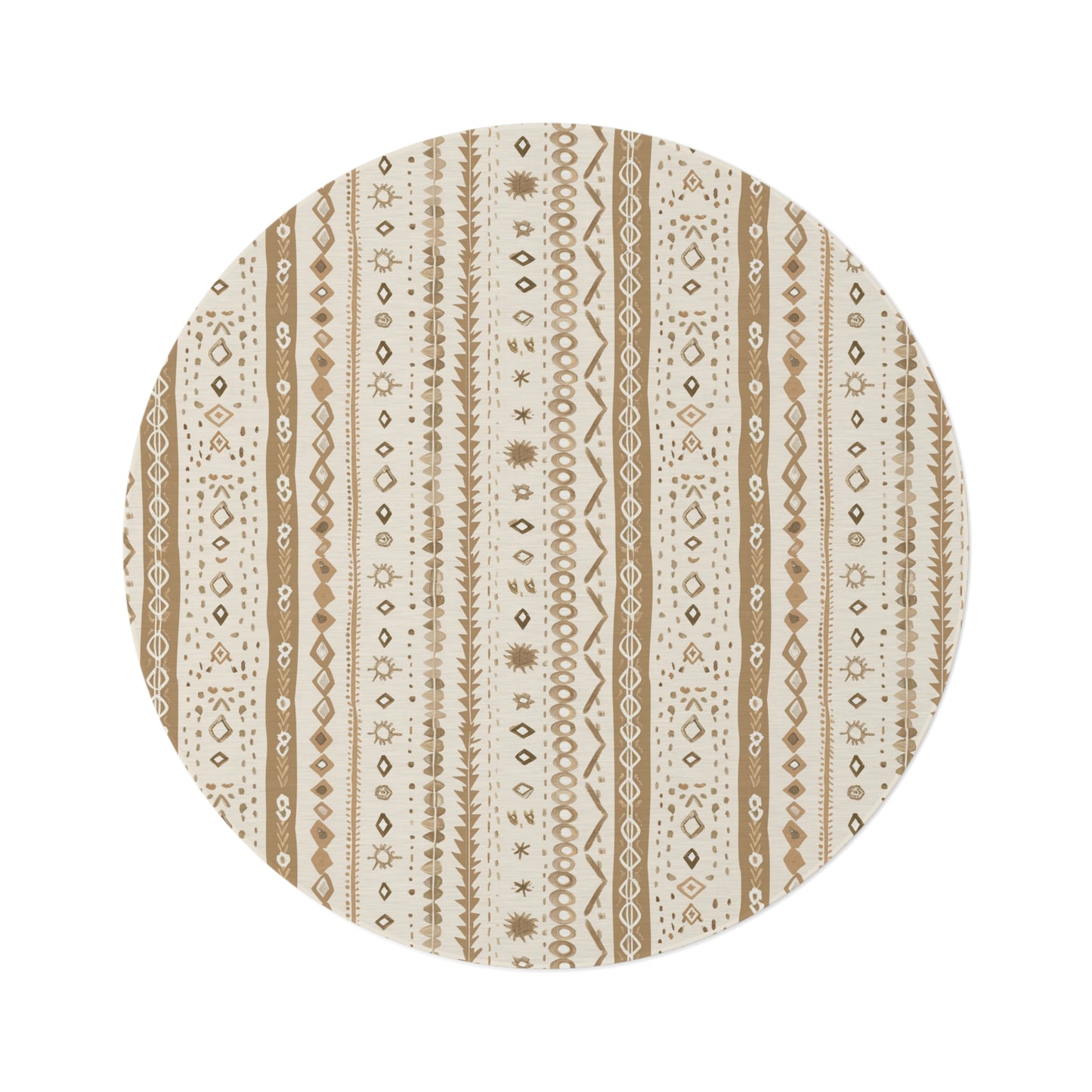 Desert Stripe round nursery rug on a baby room floor