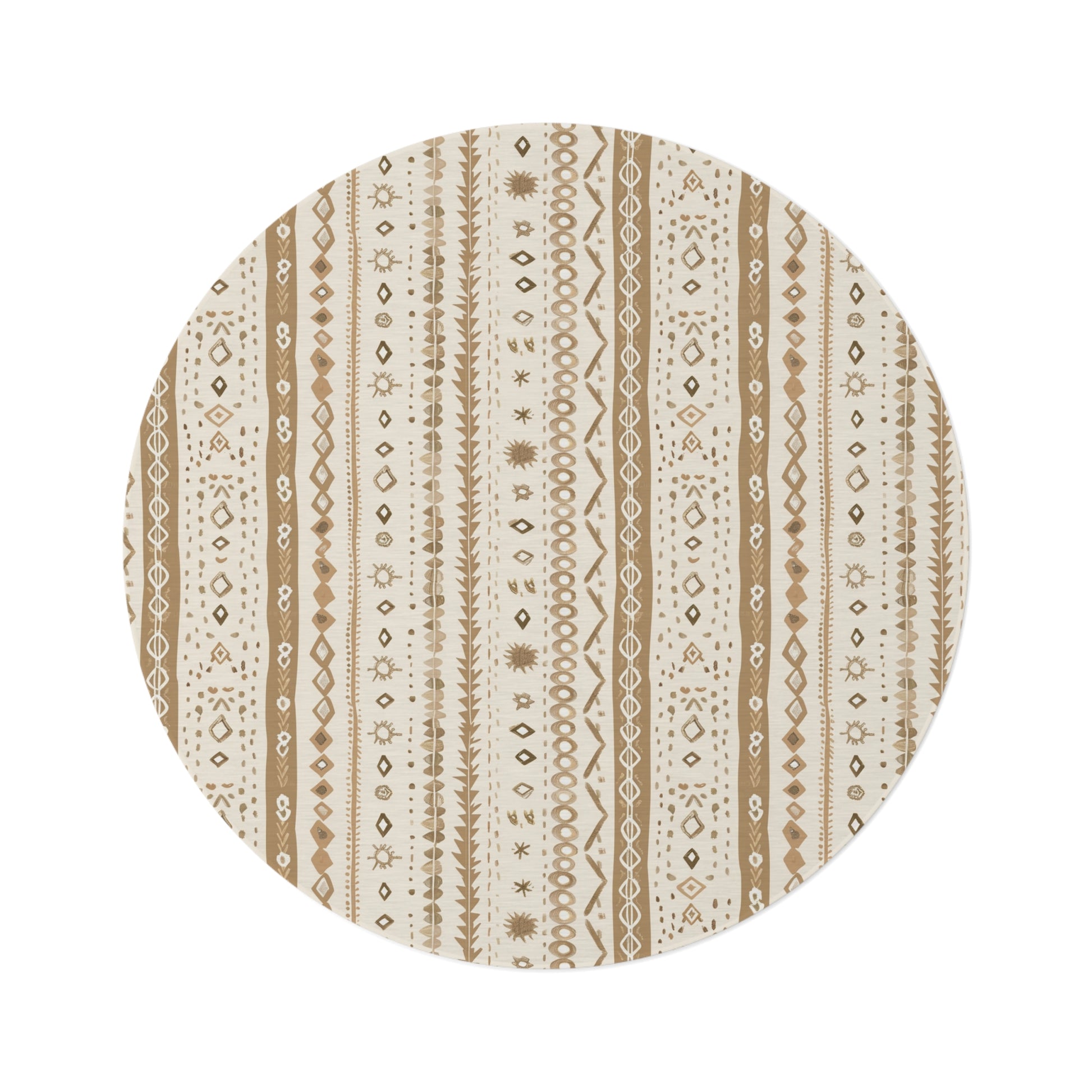 Desert Stripe round nursery rug on a baby room floor