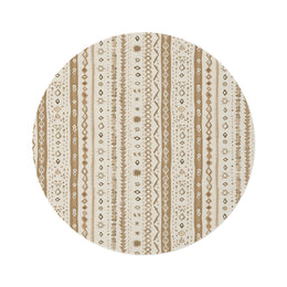Desert Stripe round nursery rug on a baby room floor