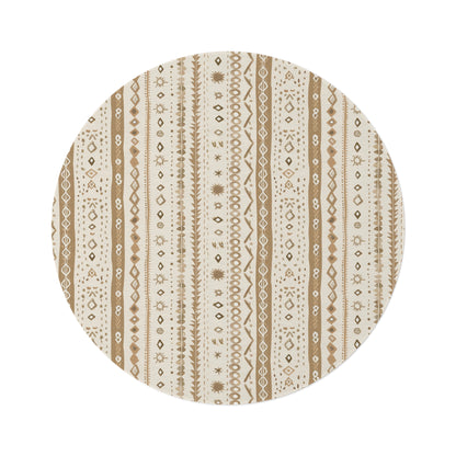 Desert Stripe round nursery rug on a baby room floor