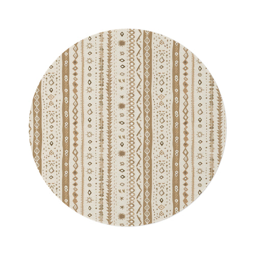Desert Stripe round nursery rug on a baby room floor