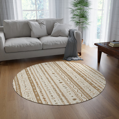 Desert Stripe round rug, 60 inches across, in camel and cream