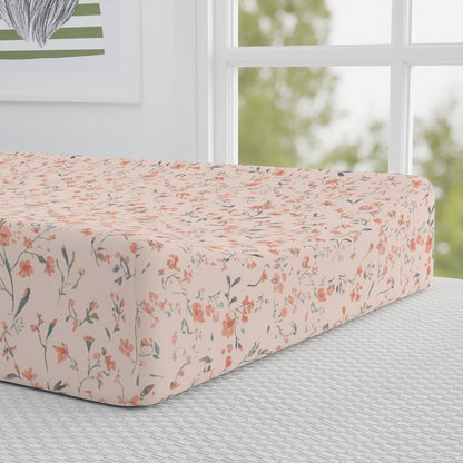 Close detail of the Ditsy Blooms print on the changing pad cover