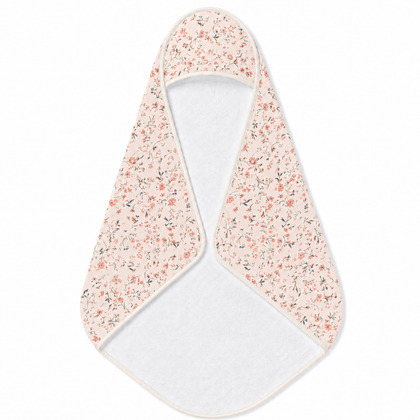 Ditsy Blooms hooded baby towel wrapped around a baby
