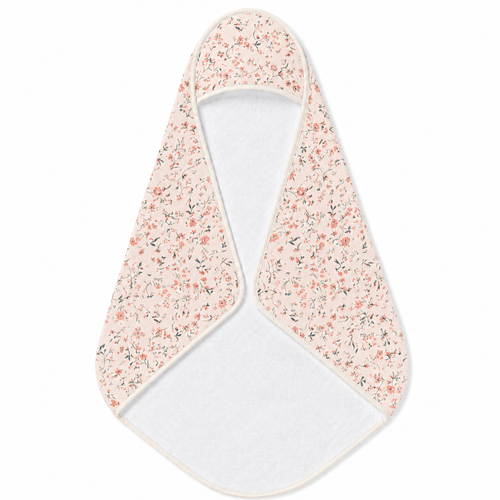 Ditsy Blooms hooded baby towel wrapped around a baby