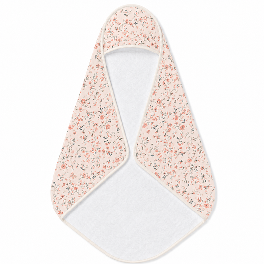 Ditsy Blooms hooded baby towel wrapped around a baby