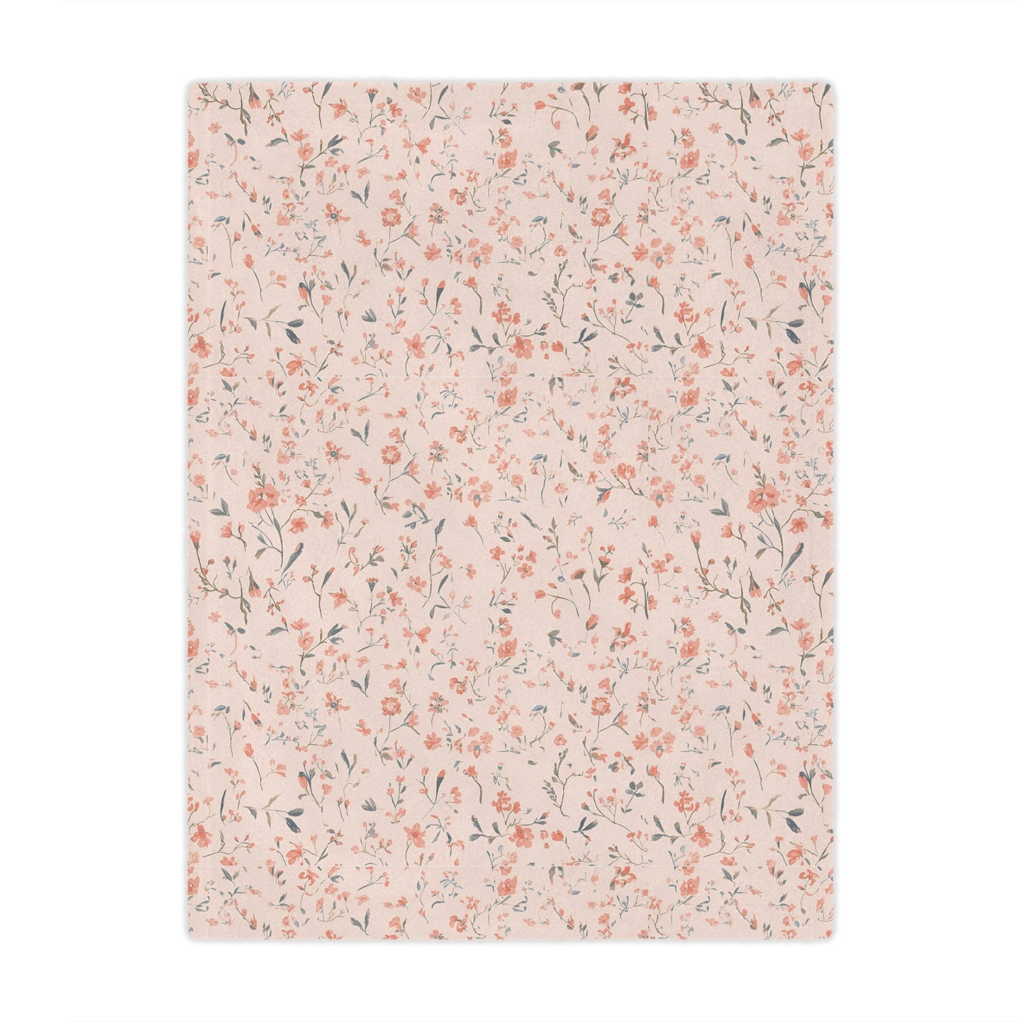 Minky baby blanket in coral and blush, Ditsy Blooms print