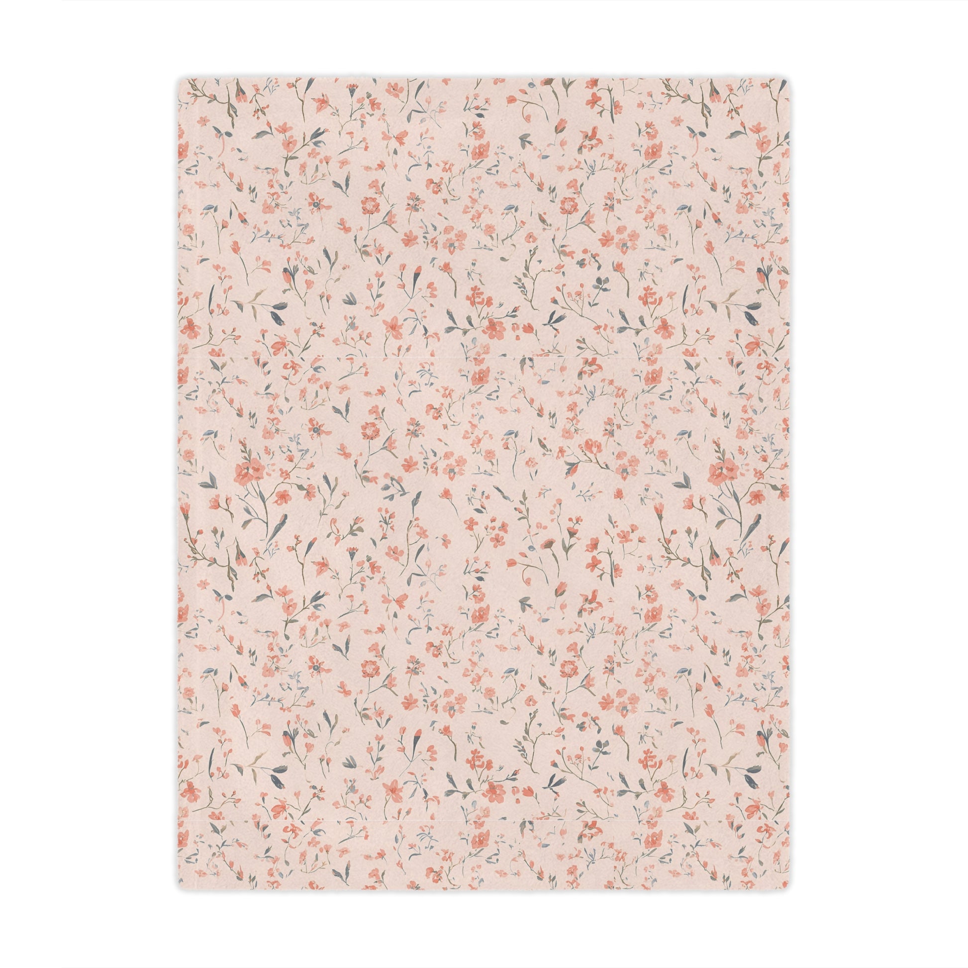 Minky baby blanket in coral and blush, Ditsy Blooms print