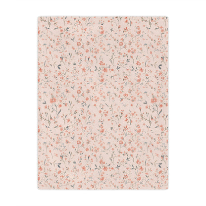 Minky baby blanket in coral and blush, Ditsy Blooms print