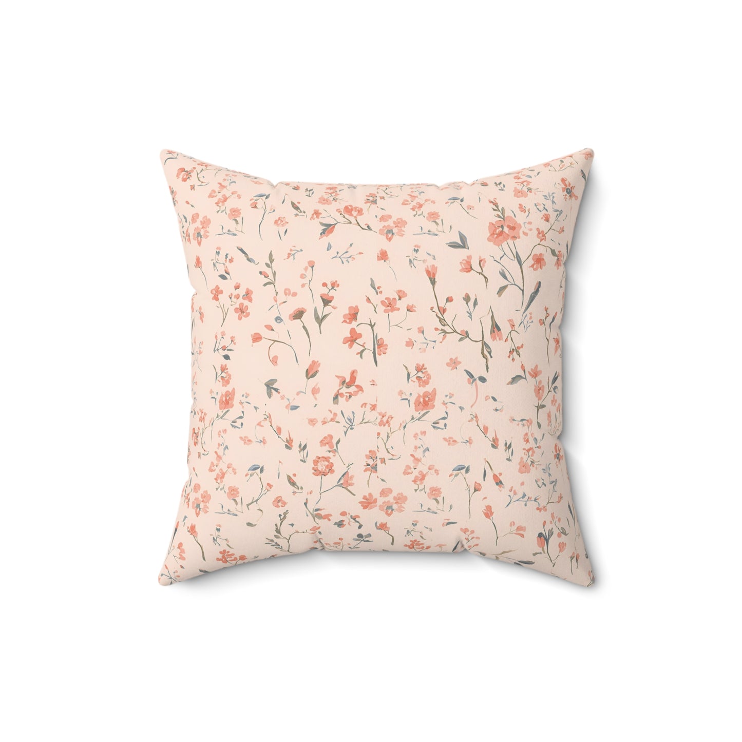 Faux suede nursery pillow with tiny coral flowers on blush