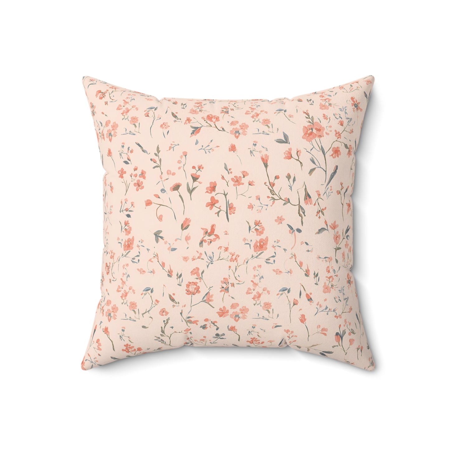 Close detail of the small flower print on the faux suede pillow