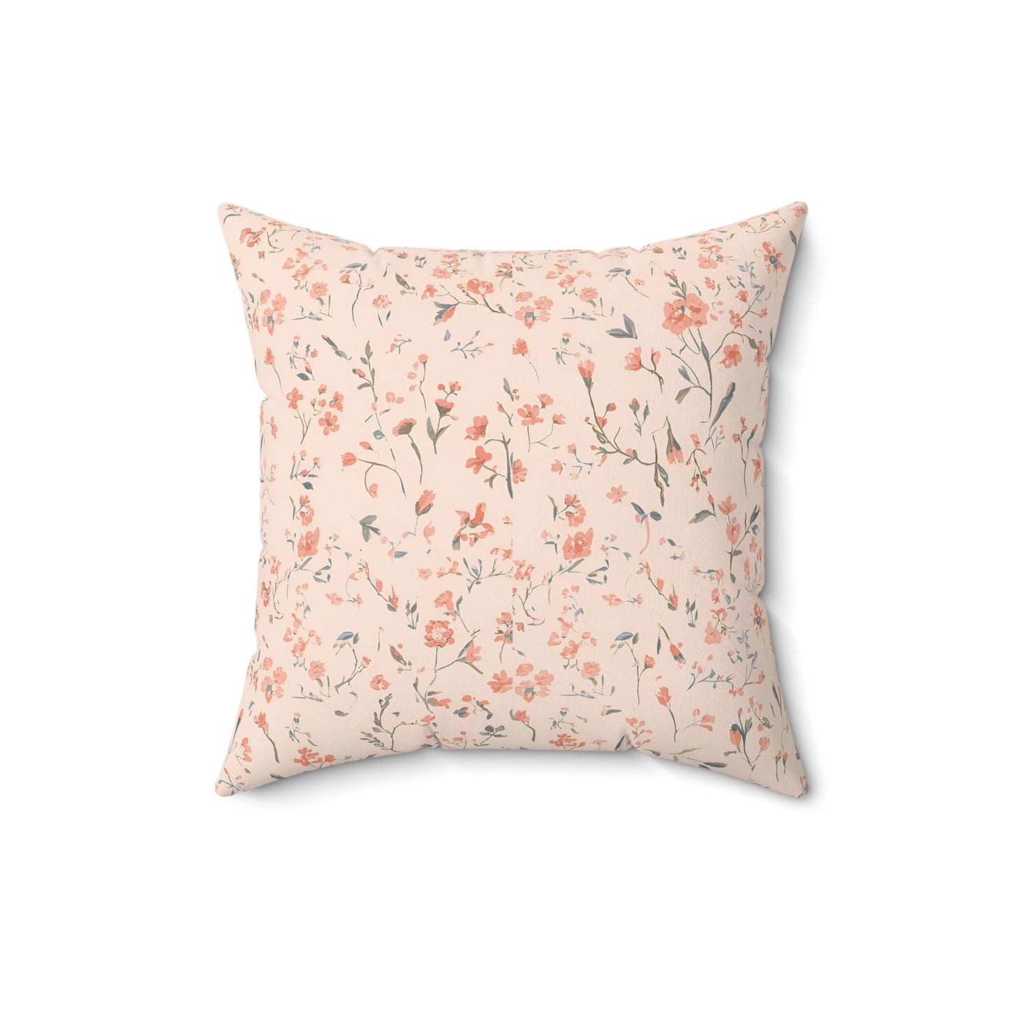 Nursery pillow in coral and sage, Ditsy Blooms print
