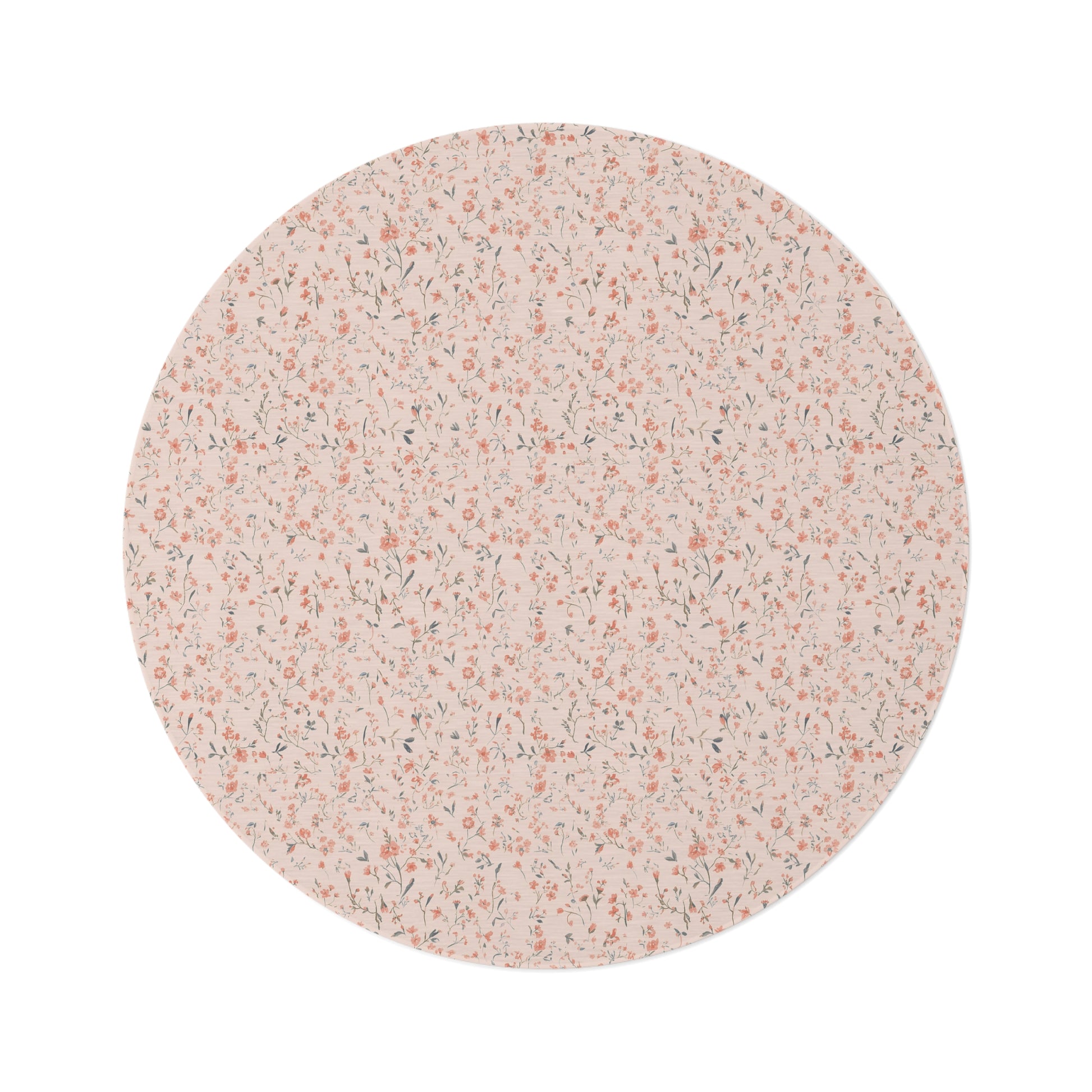 Ditsy Blooms round nursery rug on a baby room floor
