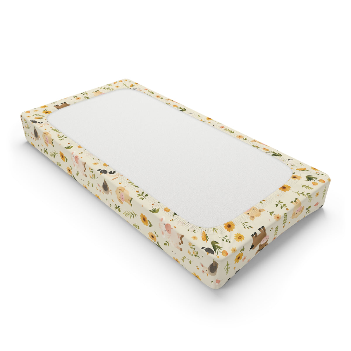 Fitted farm animal changing pad cover with elastic edges