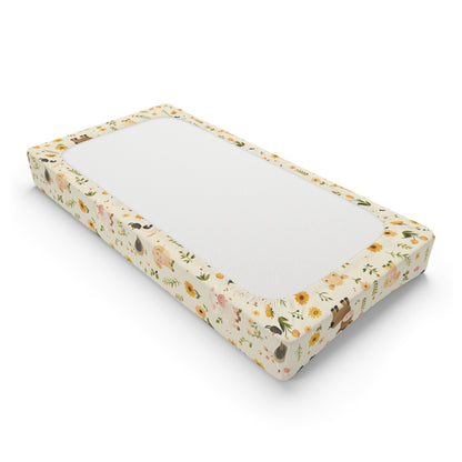 Fitted farm animal changing pad cover with elastic edges
