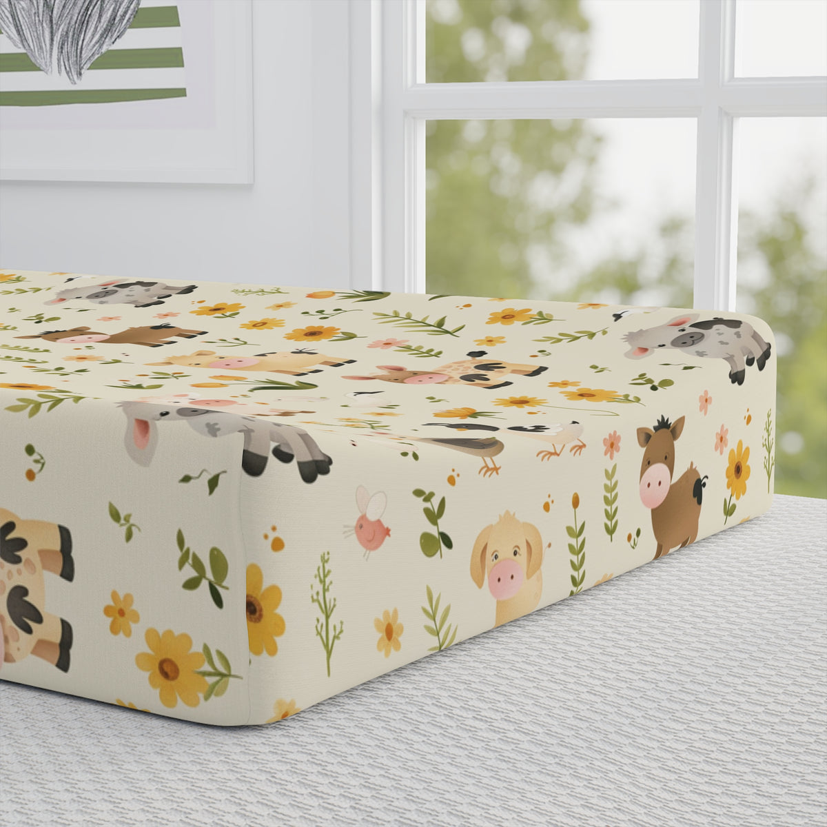 Farmyard Friends pad cover in farm animals on cream
